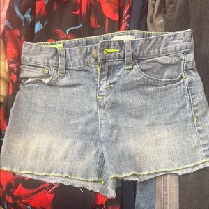 Old Navy Blue and Green Jean Shorts with Distressed Hem
